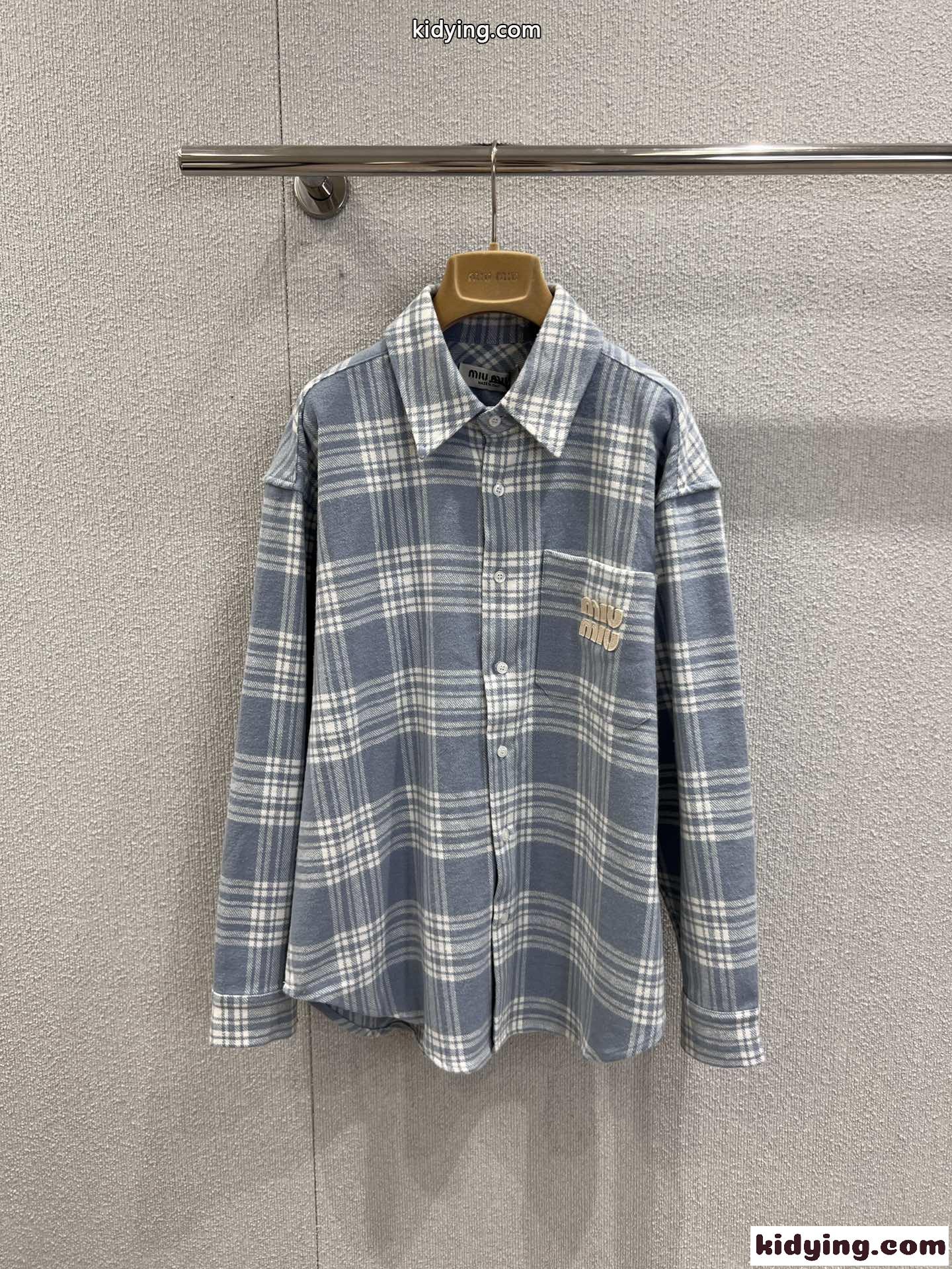 ミュウミュウ シャツ 偽物 コットン カジュアル チェック柄 オーバーシャツ トップス-2