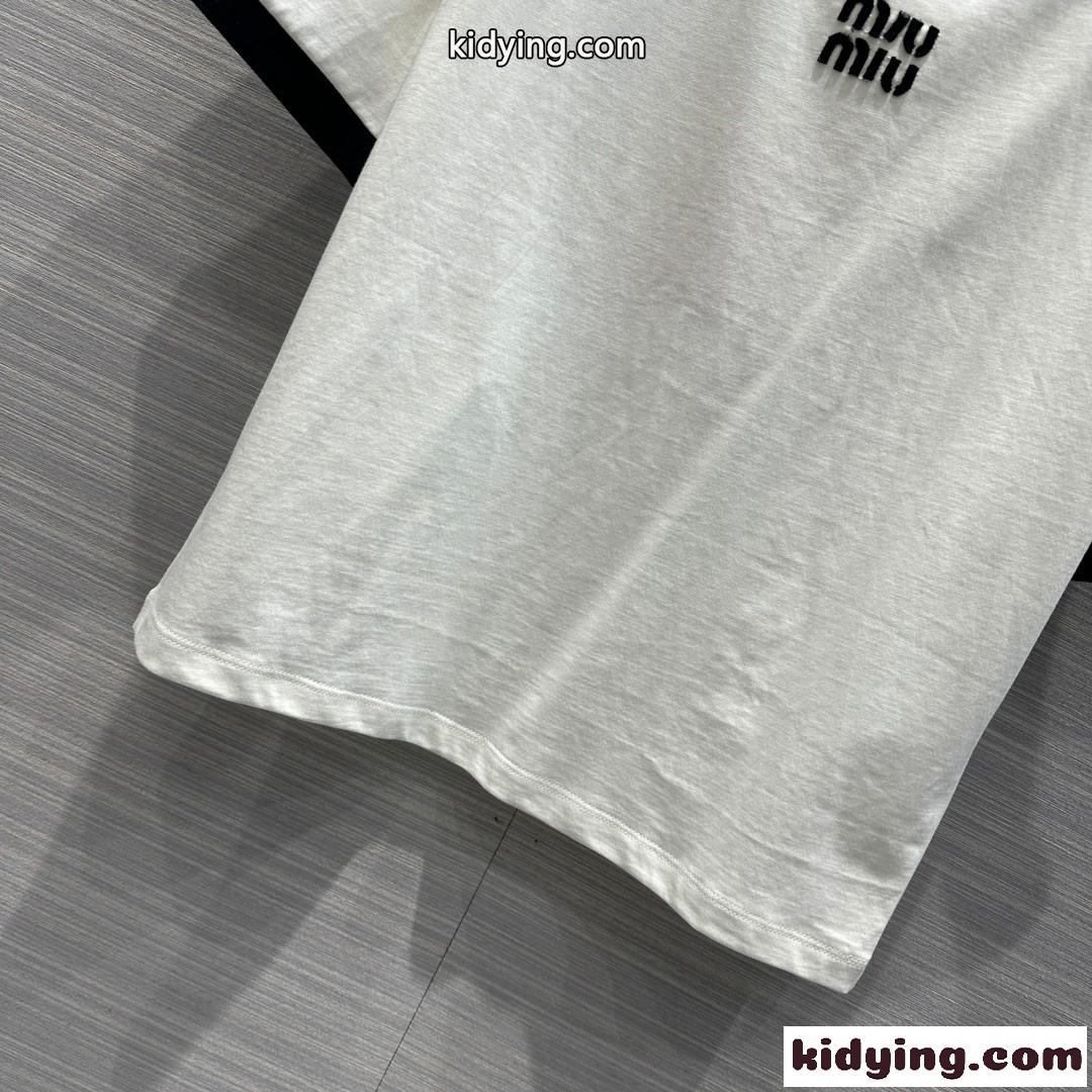 人気 ロゴ コットン 半袖Tシャツ ミュウミュウ Tシャツ コピー ホワイト-3