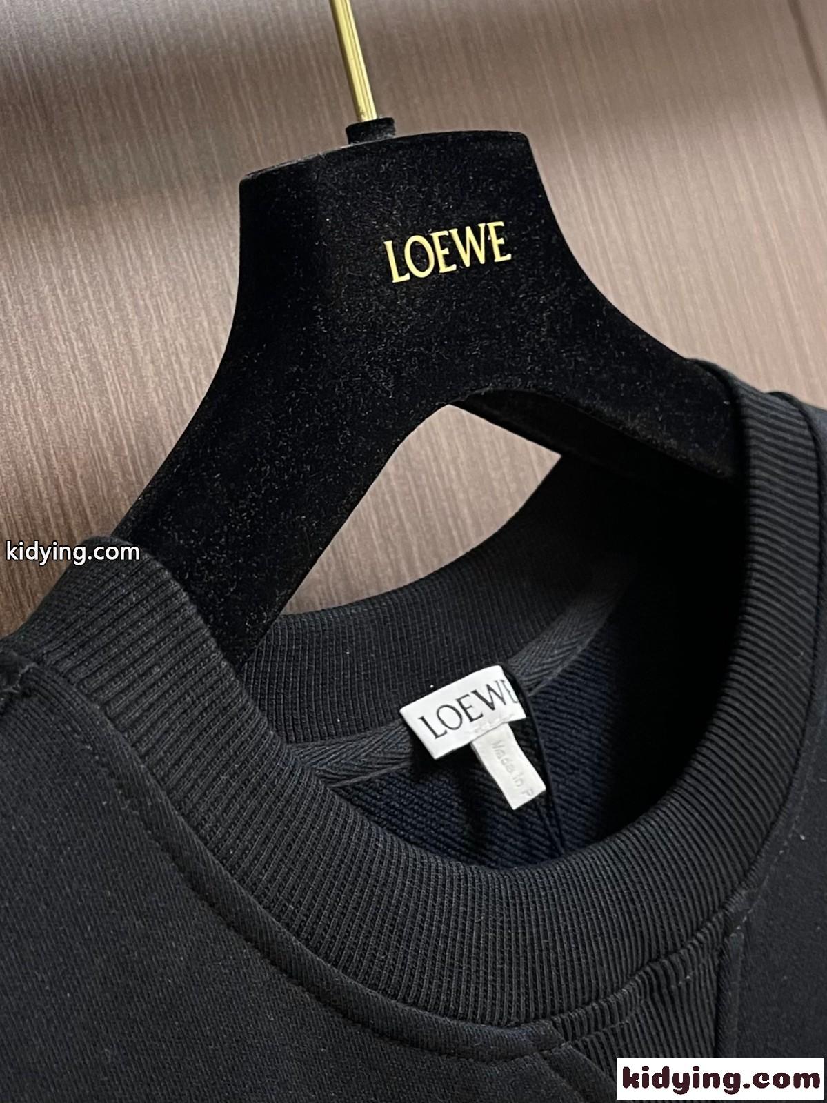 ロゴ刺繍 クルーネック スウェットシャツ ロエベ Tシャツ コピー 長袖Tシャツ ブラック-3