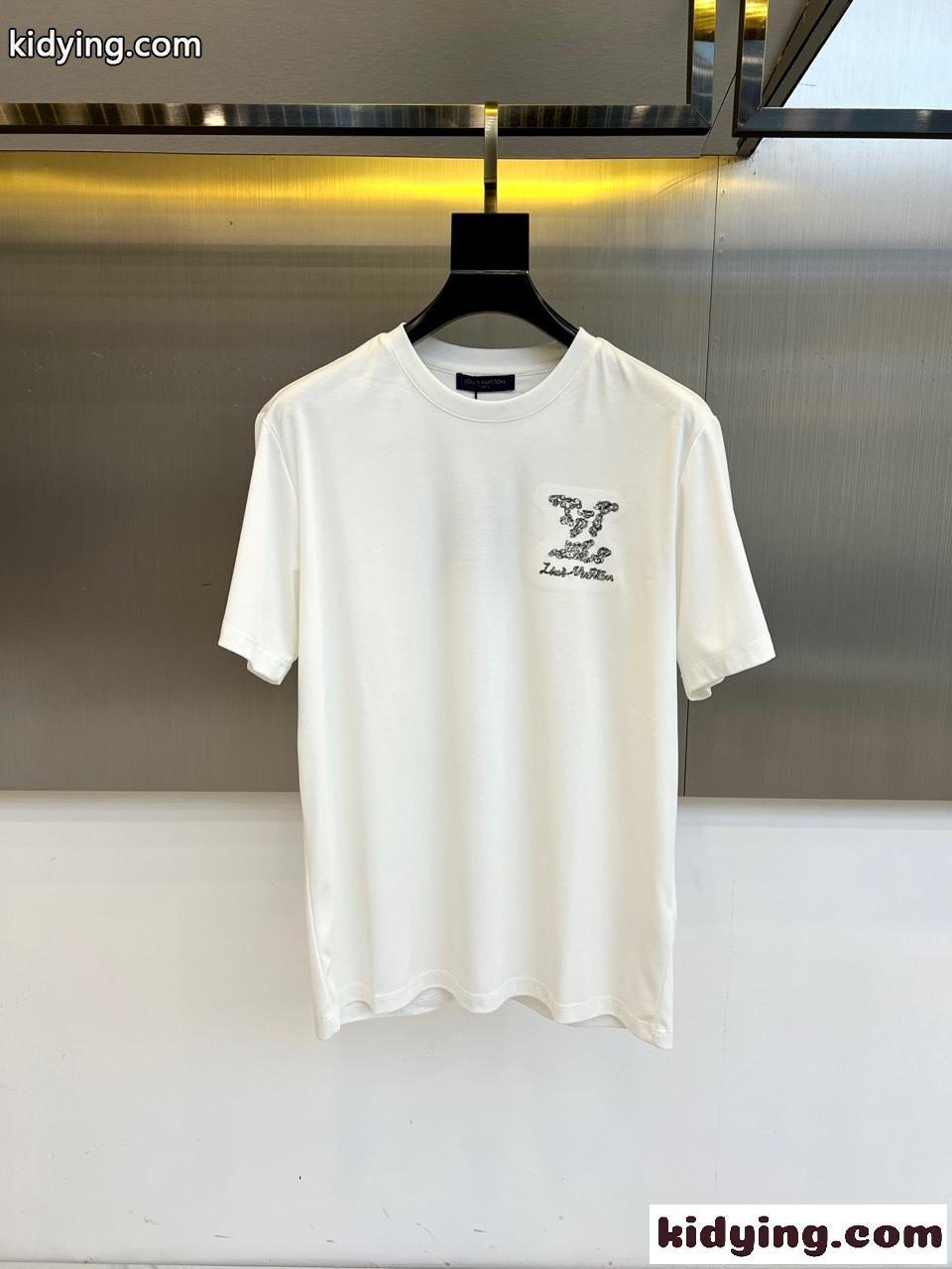 シンプル 合わせやすい クルーネック ルイ・ヴィトン Tシャツ 偽物 ホワイト-0