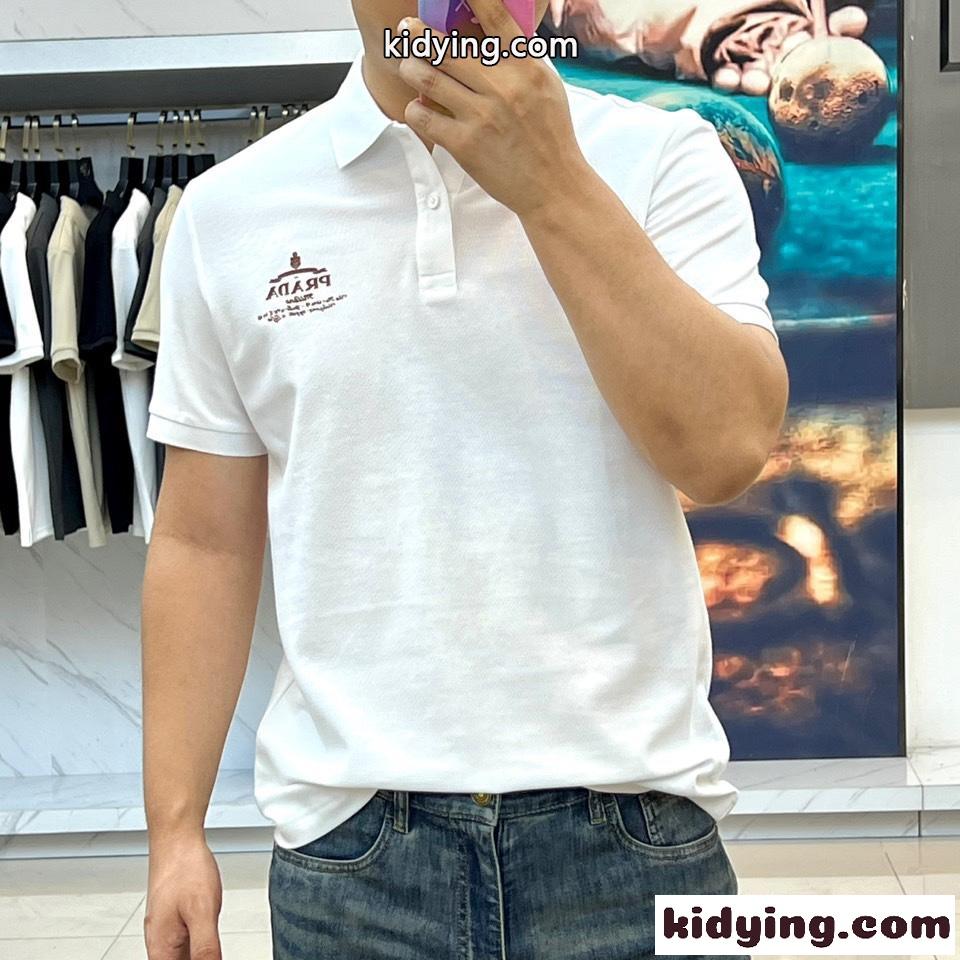 定番 コットンピケ ポロシャツ プラダ Tシャツ 偽物 半袖 トップス ホワイト-1