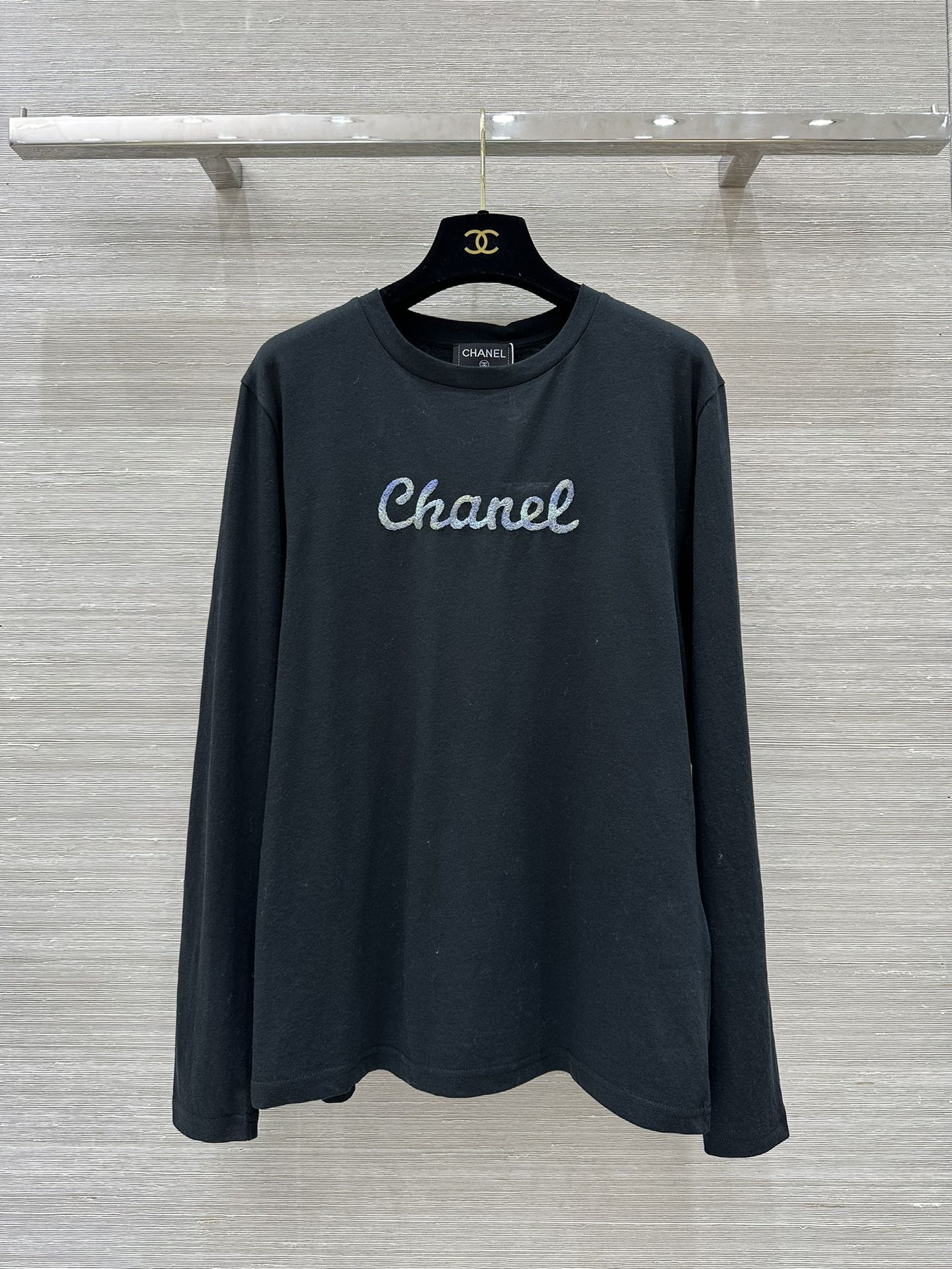 合わせやすい カジュアル コットン 長袖Tシャツ シャネル Tシャツ コピー ブラック-2