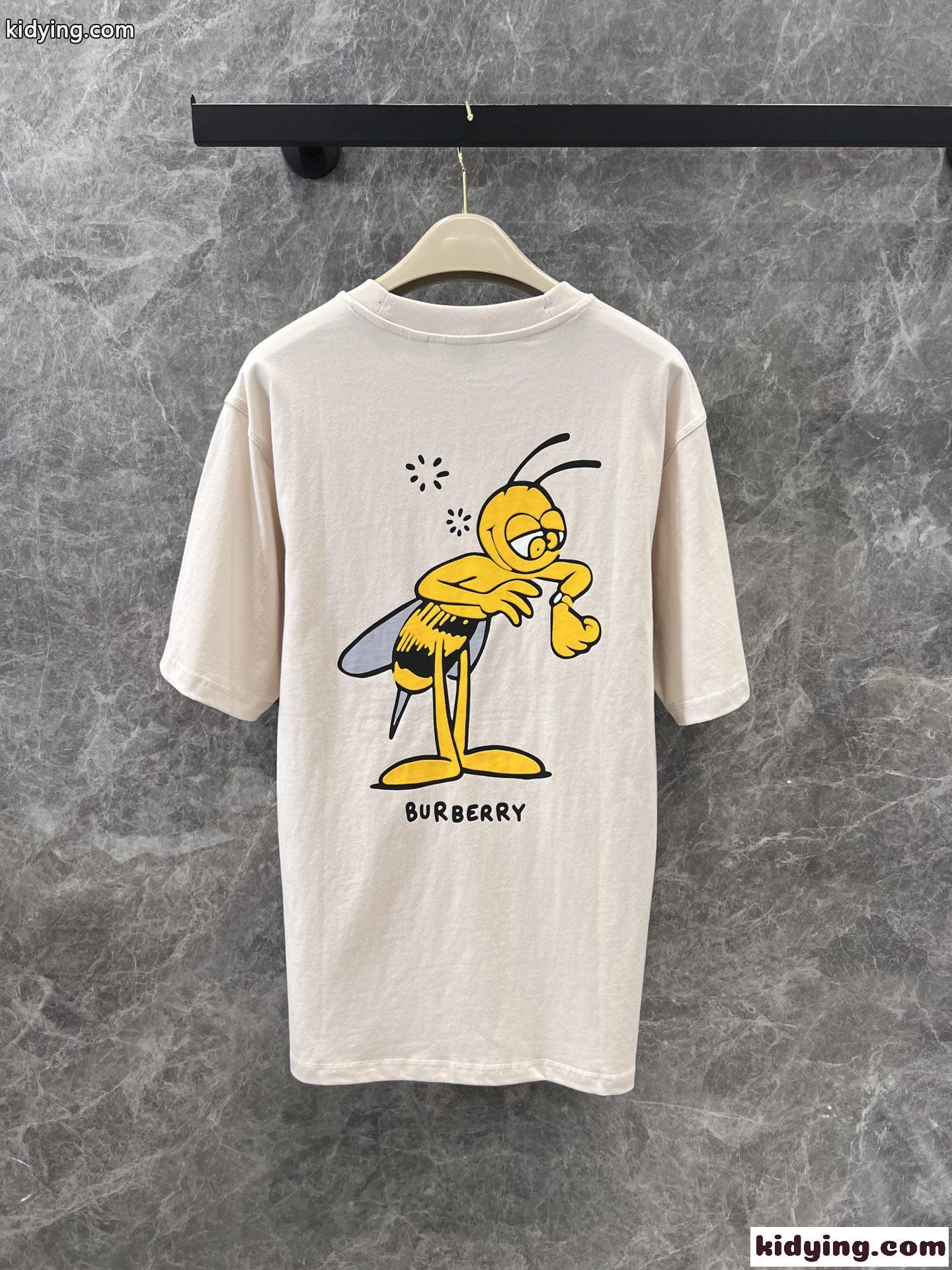 可愛い ユニセックス プリント コットンTシャツ バーバリー 半袖Tシャツ コピー ベージュ-2