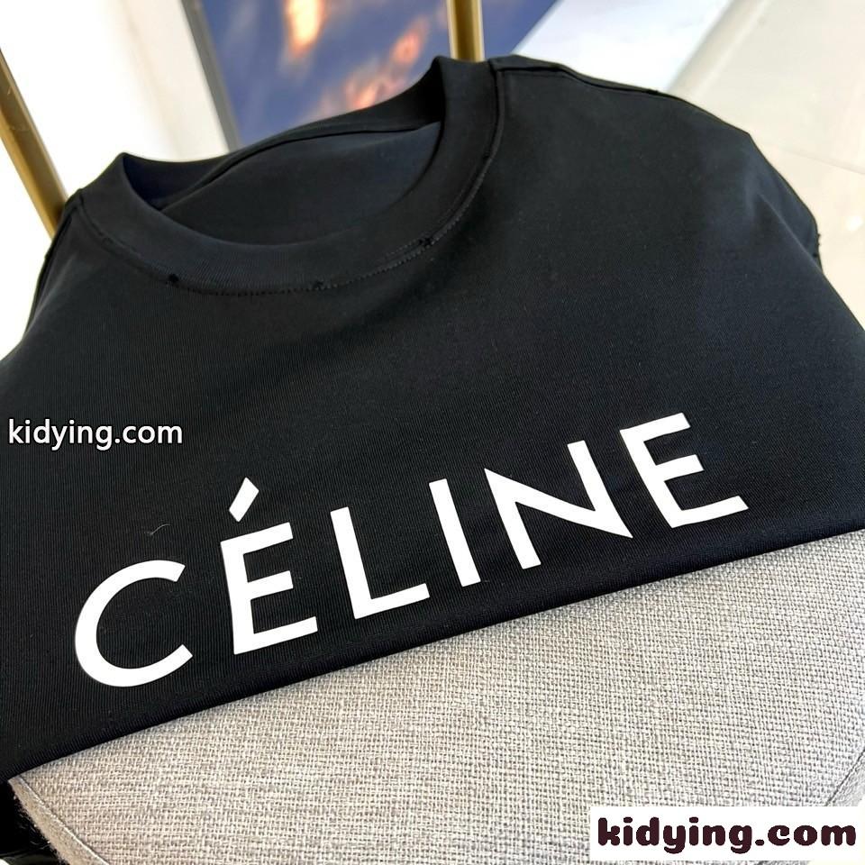 カジュアル ゆったり クルーネック 半袖Tシャツ セリーヌ Tシャツ コピー ブラック-2