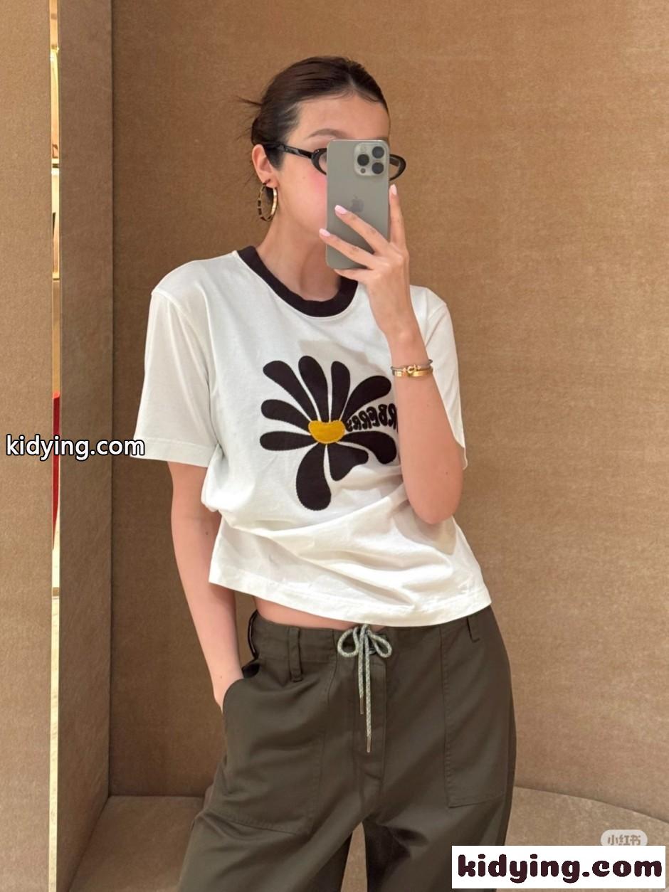デイジー コットン 半袖Tシャツ バーバリー Tシャツ 偽物 ホワイト-4