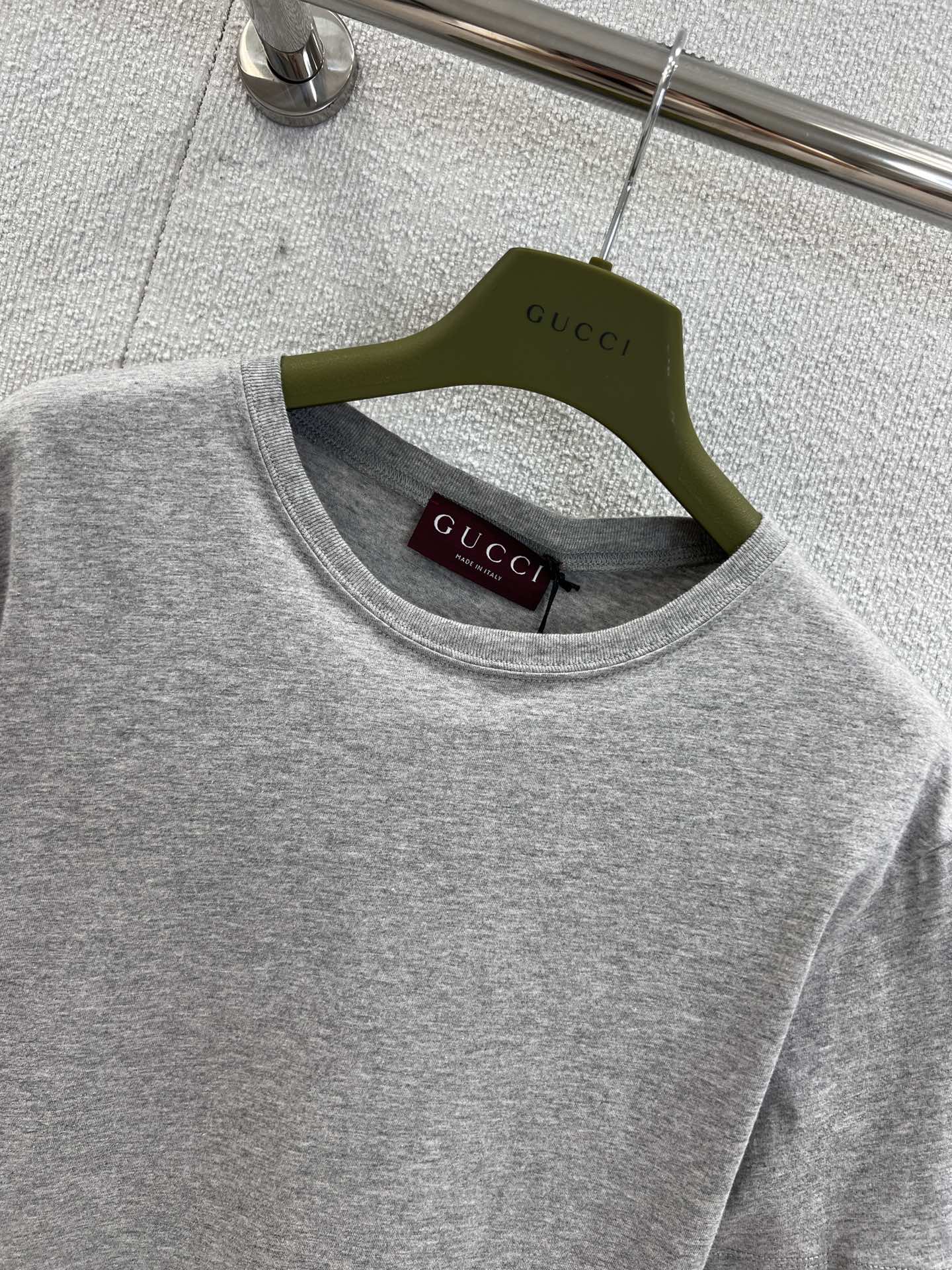 カジュアル プリント グッチ Tシャツ コピー クルーネック トップス グレー-3