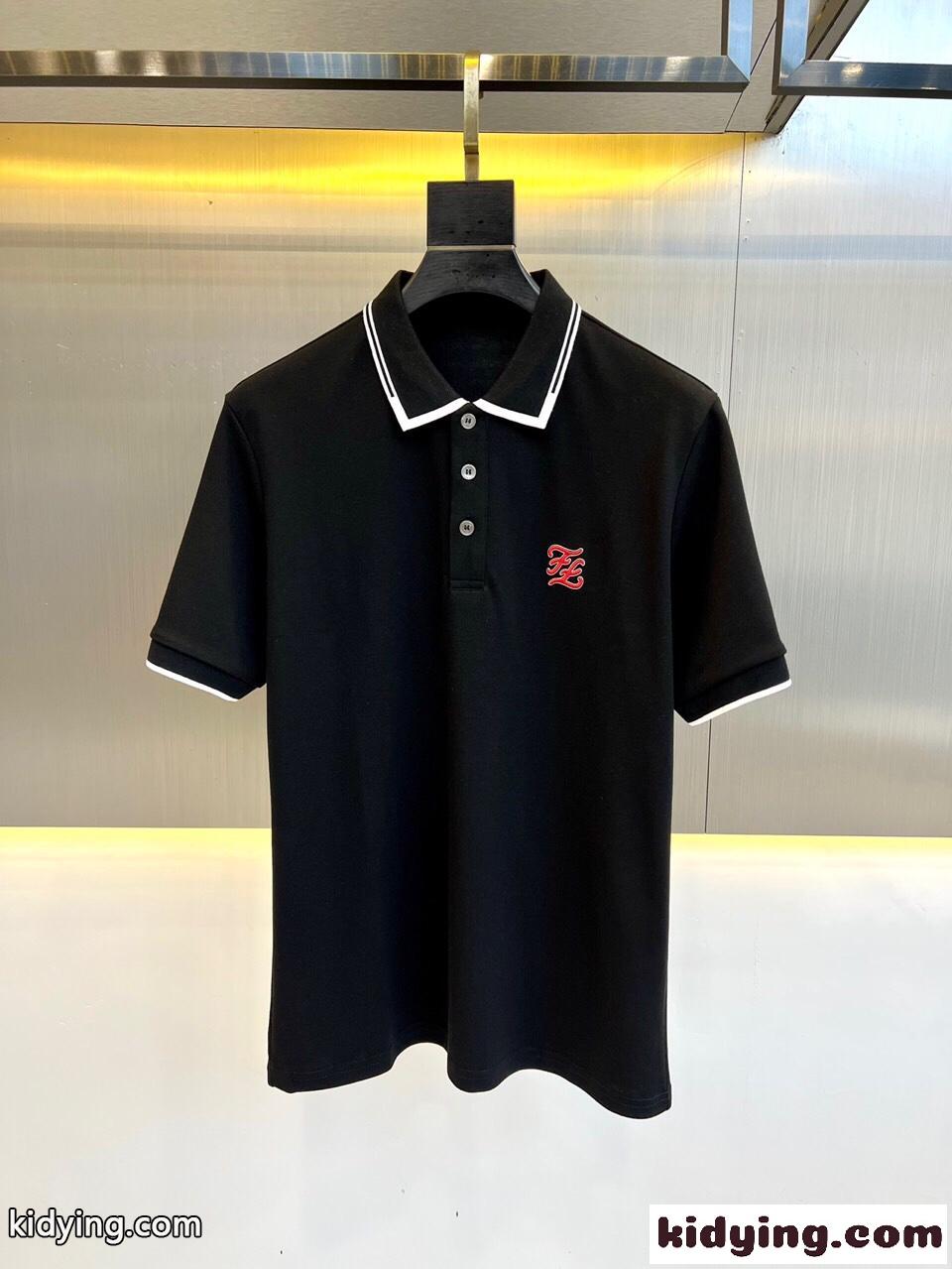 カジュアル おしゃれ コットン 半袖 ポロシャツ フェンディ Tシャツ コピー 半袖 トップス ブラック-0