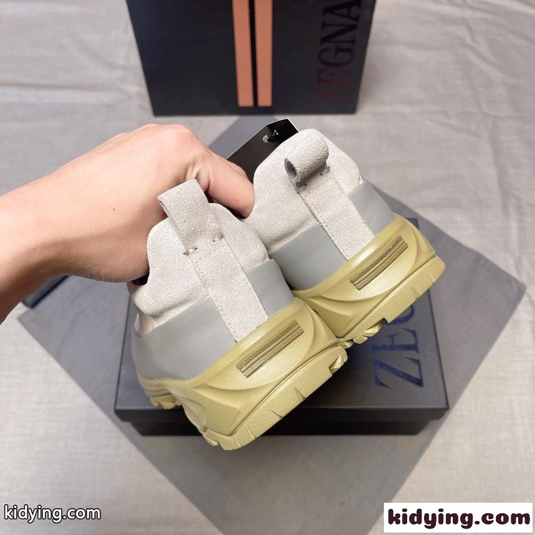 カジュアル 上品 スエード&レザー スリッポンシューズ エルメネジルド・ゼニア スニーカー コピー グレー-3