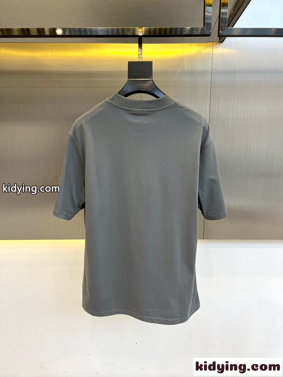 おしゃれ ロゴ入り 半袖Tシャツ バーバリー Tシャツ 偽物 クルーネック グレー-4