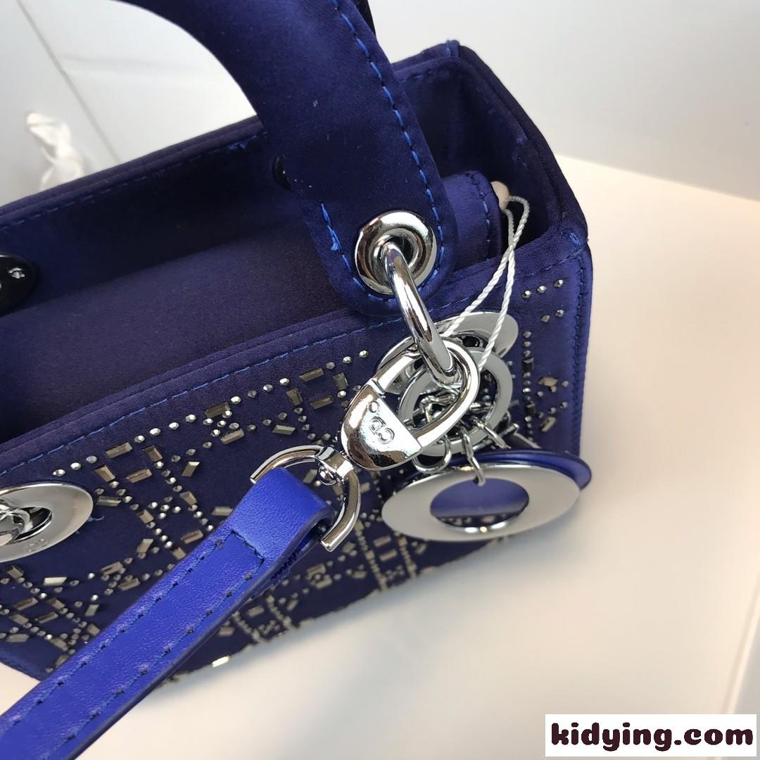 クリスチャン・ディオール バッグ コピー 大人気 LADY DIOR カナージュ サテン ミニバッグ ブルー-4