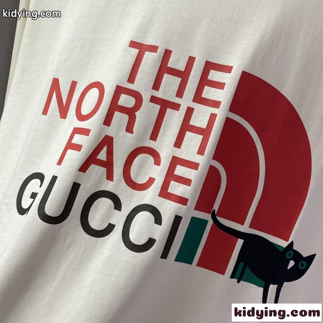 THE NORTH FACE x GUCCI 大人気 コラボ プリント グッチ 半袖Tシャツ コピー コットン クルーネック トップス-4