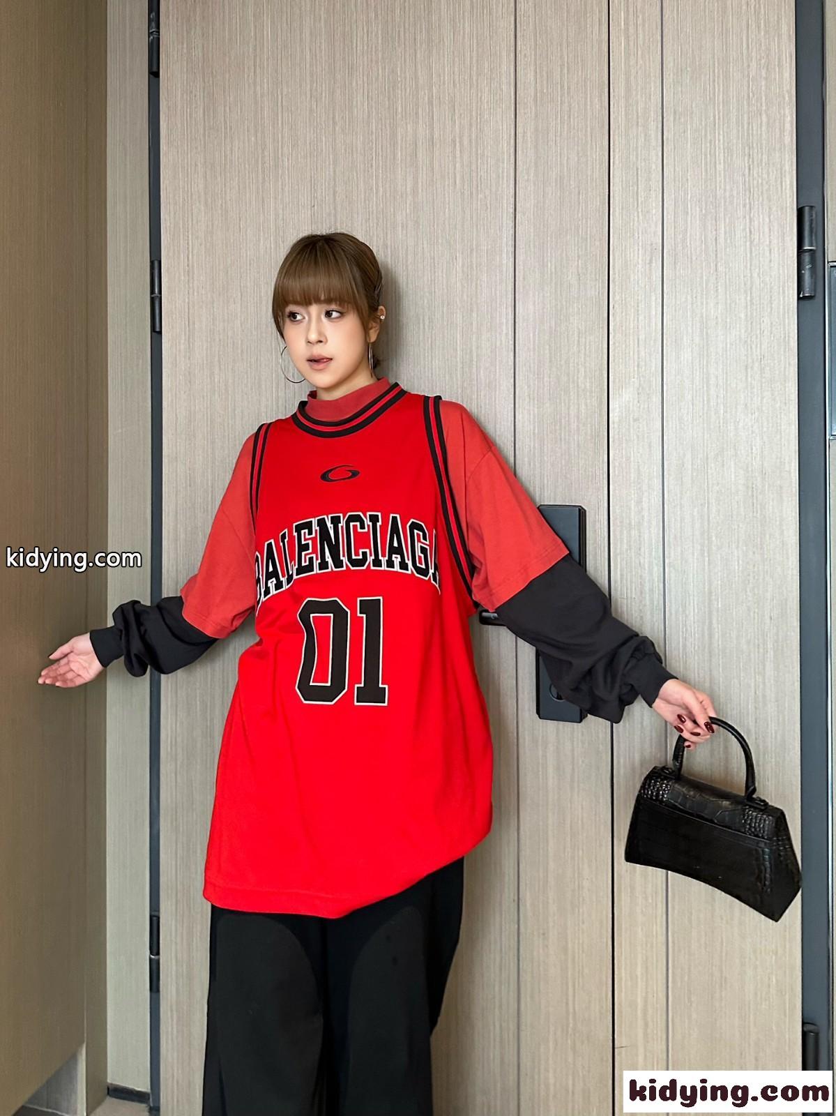 バレンシアガ BASKETBALL SERIES レイヤード ロングスリーブ Tシャツ コピー レッド-1