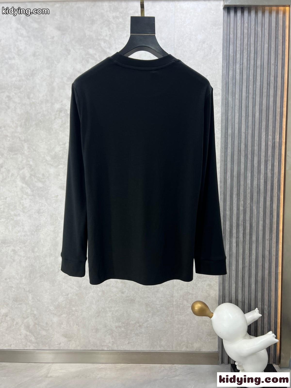 ベーシック 合わせやすい 長袖Tシャツ エルメネジルド・ゼニア Tシャツ コピー ブラック-2