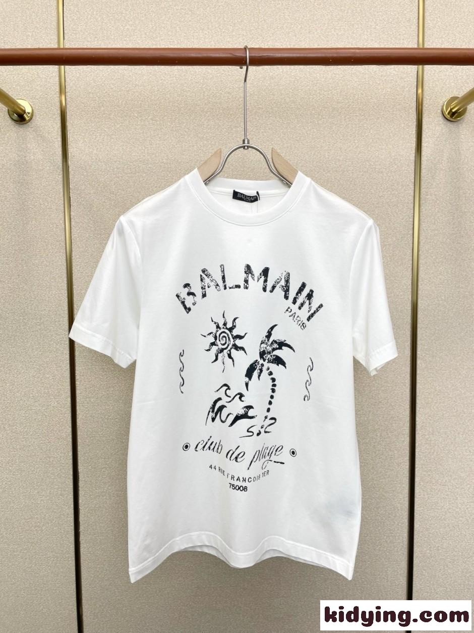 カジュアル おしゃれ ロゴプリント 半袖Tシャツ バルマン Tシャツ 偽物 クルーネック-1