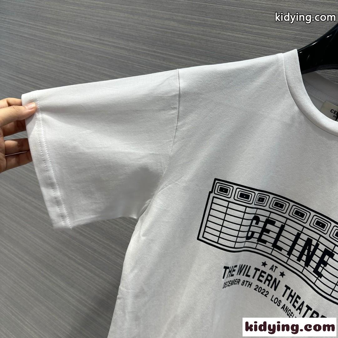 セリーヌ Tシャツ コピー シンプル プリント クルーネック 半袖 コットン ホワイト-0