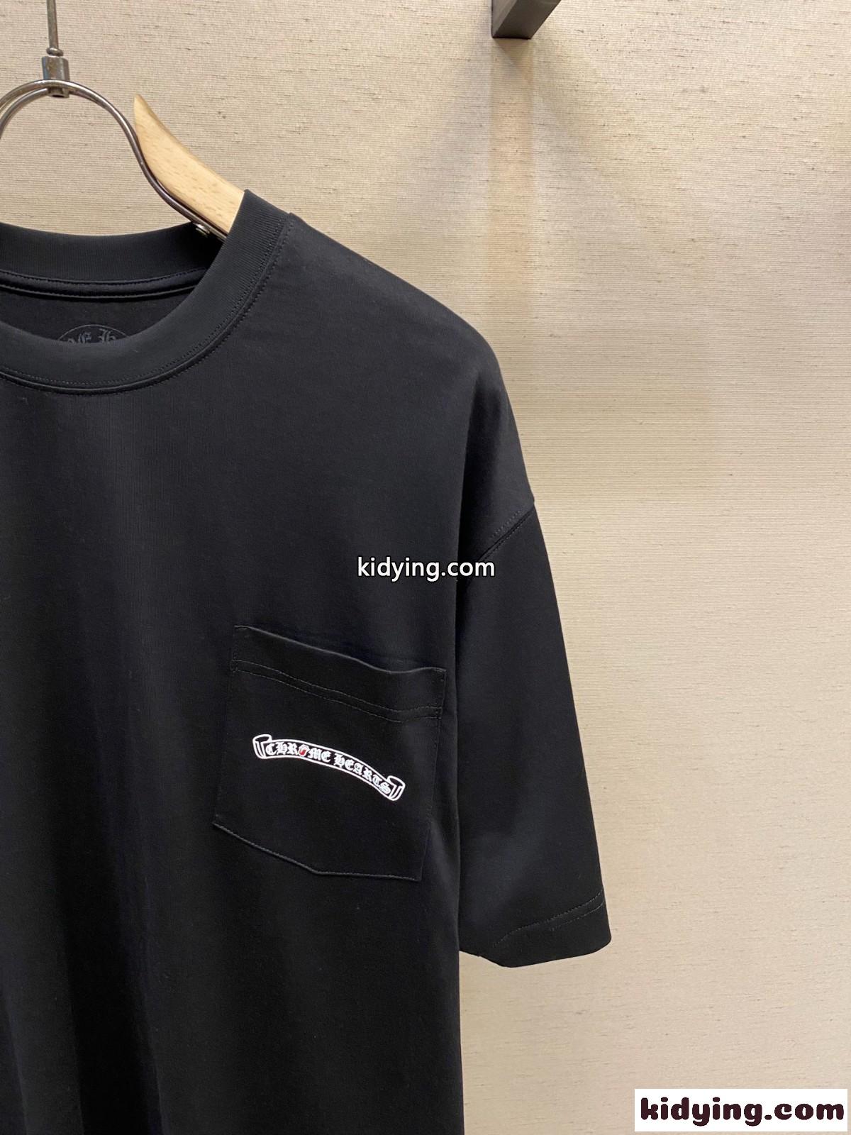 クロムハーツ Tシャツ コピー クルーネック ユニセックス ストリート 半袖Tシャツ ブラック-2