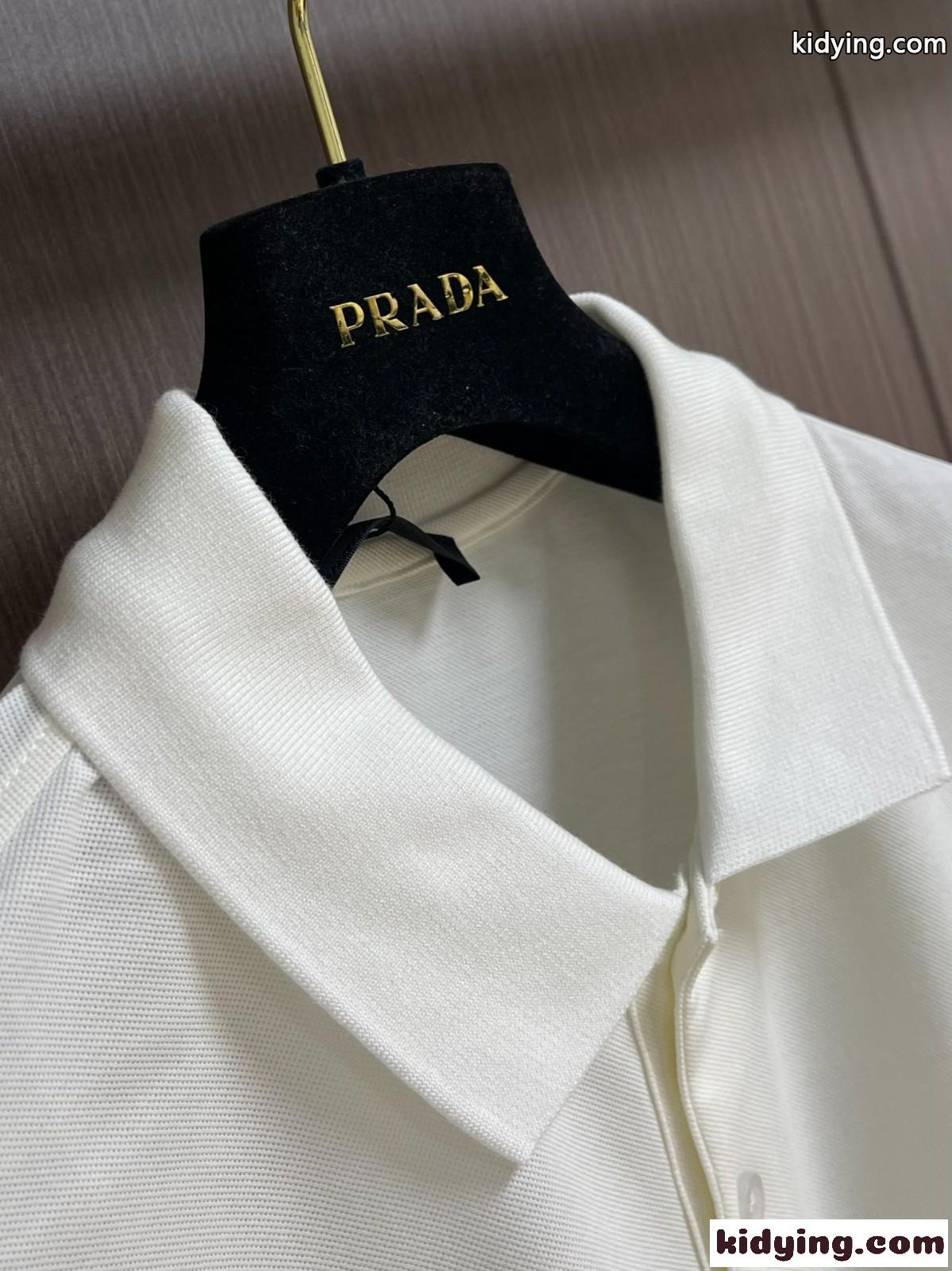シンプル 洗練された コットンピケ ポロシャツ プラダ Tシャツ コピー ホワイト-3