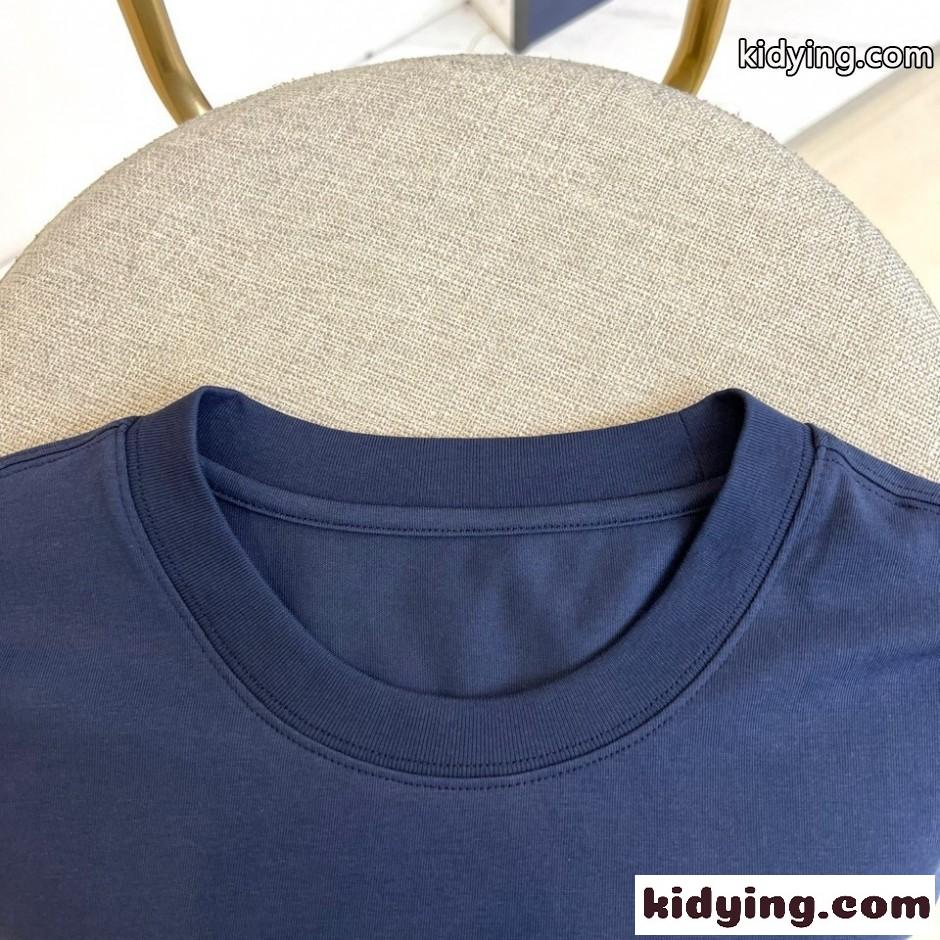 カジュアル 洗練された ロゴ刺繍 半袖Tシャツ フェンディ Tシャツ 偽物 ブルー-2