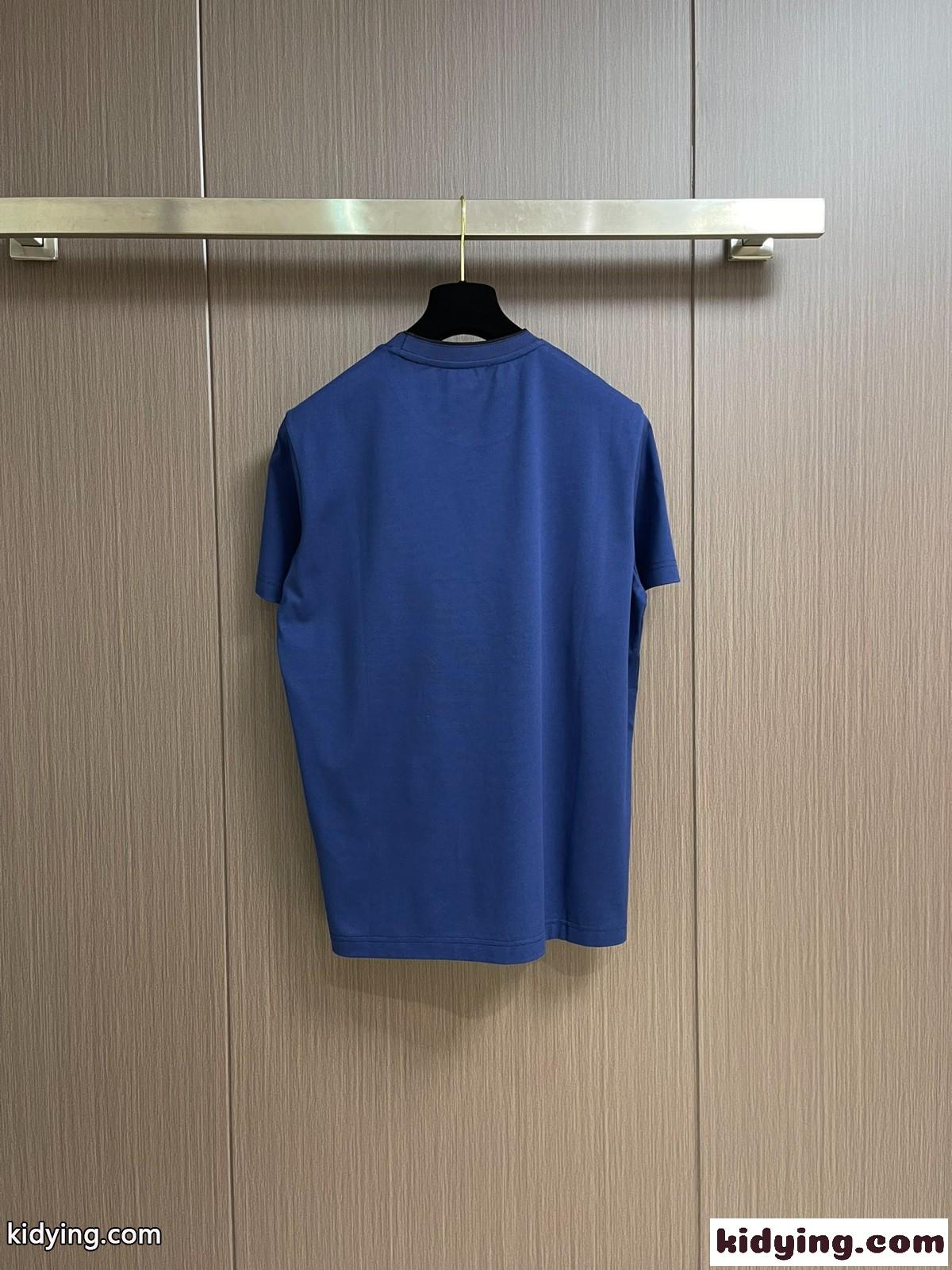 シンプル サドルステッチTシャツ エルメス Tシャツ コピー コットン ブルー-2