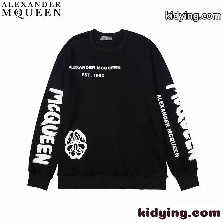 目立つ おしゃれ プリント クルーネック アレキサンダー・マックイーン 長袖Tシャツ コピー トレーナー ホワイト ブラック-2