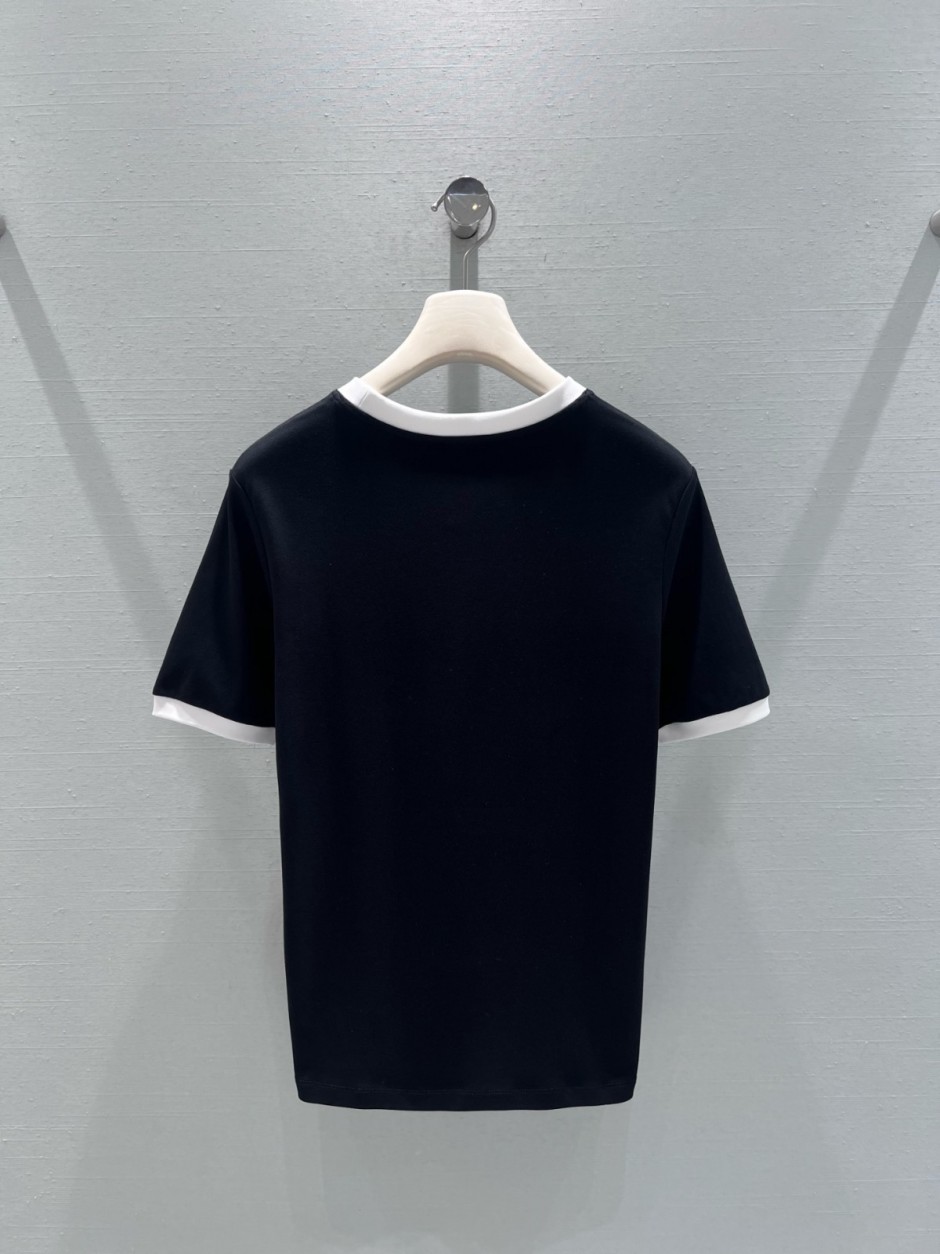 カジュアル コットン 半袖Tシャツ シャネル Tシャツ コピー ブラック-1