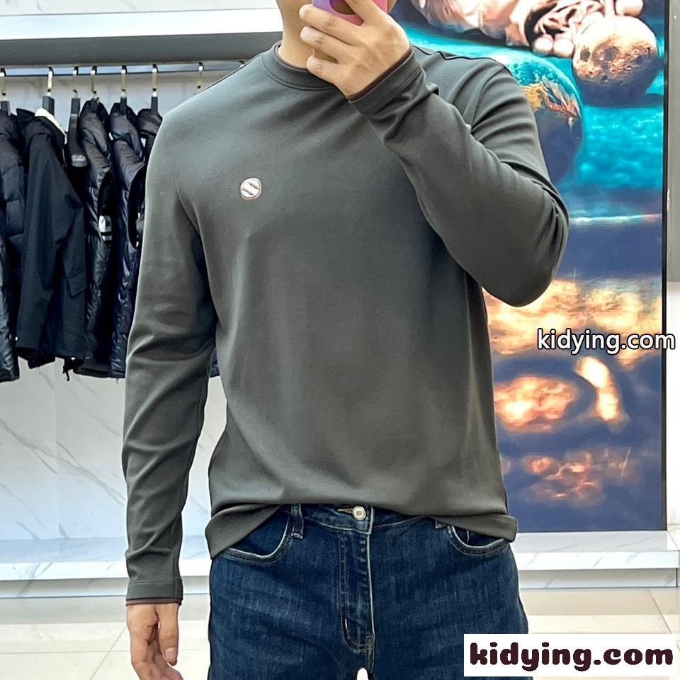 シンプル クルーネック 長袖Tシャツ エルメネジルド・ゼニア Tシャツ 偽物 グリーン-1