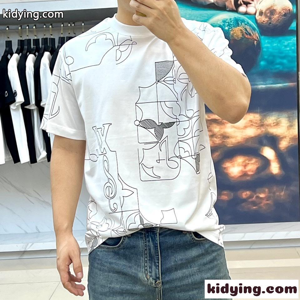 合わせやすい プリント クルーネック Tシャツ ルイ・ヴィトン 半袖Tシャツ コピー ホワイト-2