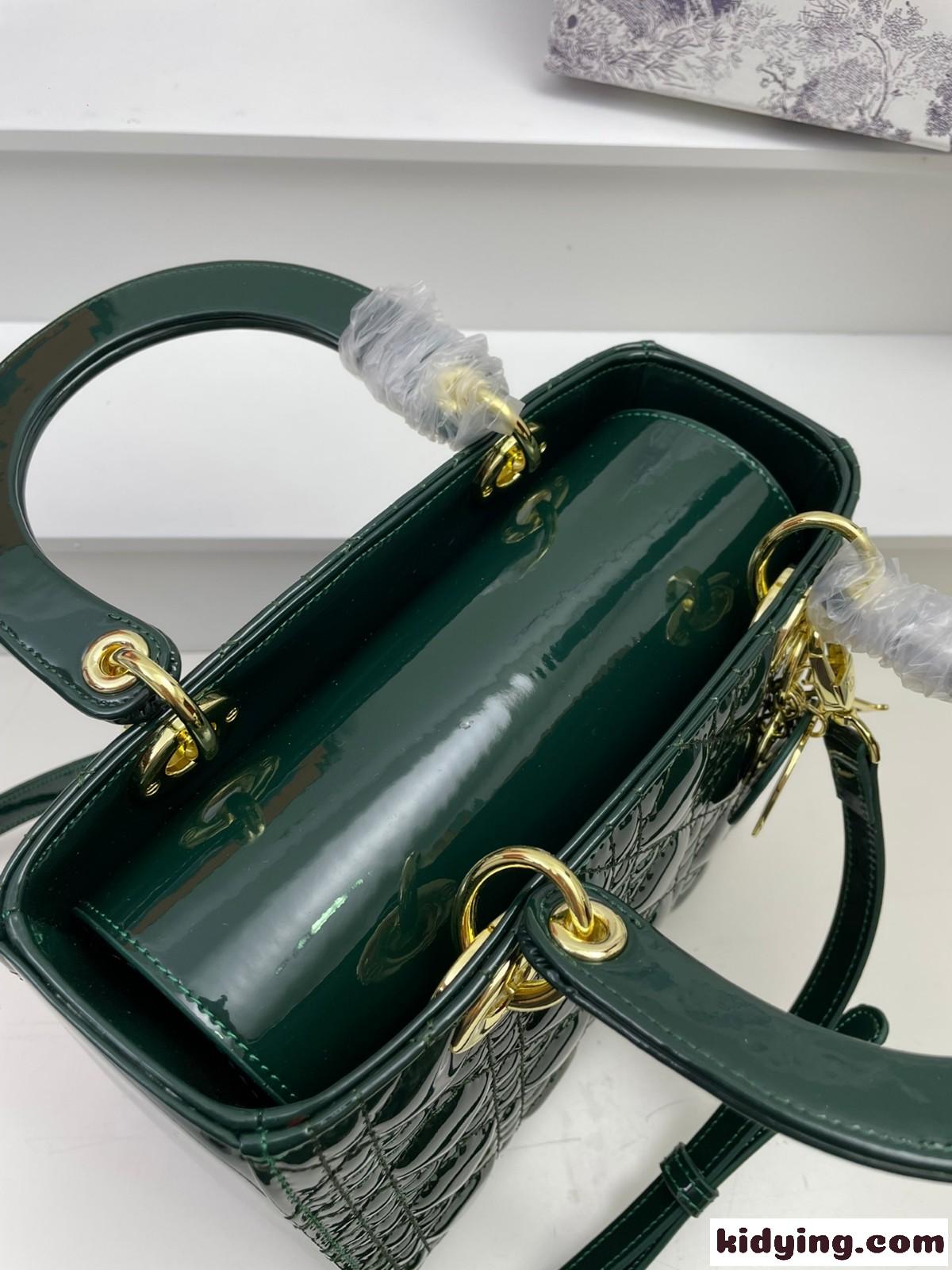 LADY DIOR パテントレザー ミディアムバッグ クリスチャン・ディオール バッグ コピー ハンドバッグ グリーン-3