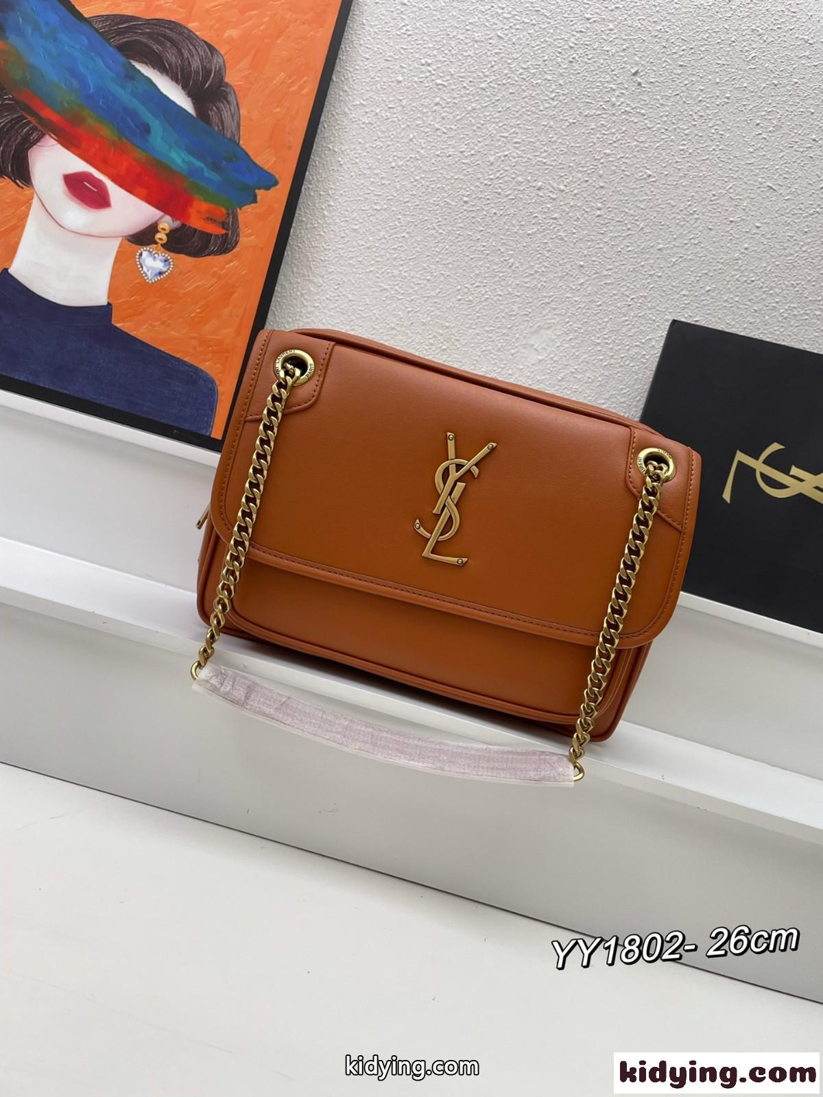 人気 お洒落 ニキ カメラバッグ イヴ・サンローラン バッグ コピー チェーン ショルダーバッグ ブラウン-1