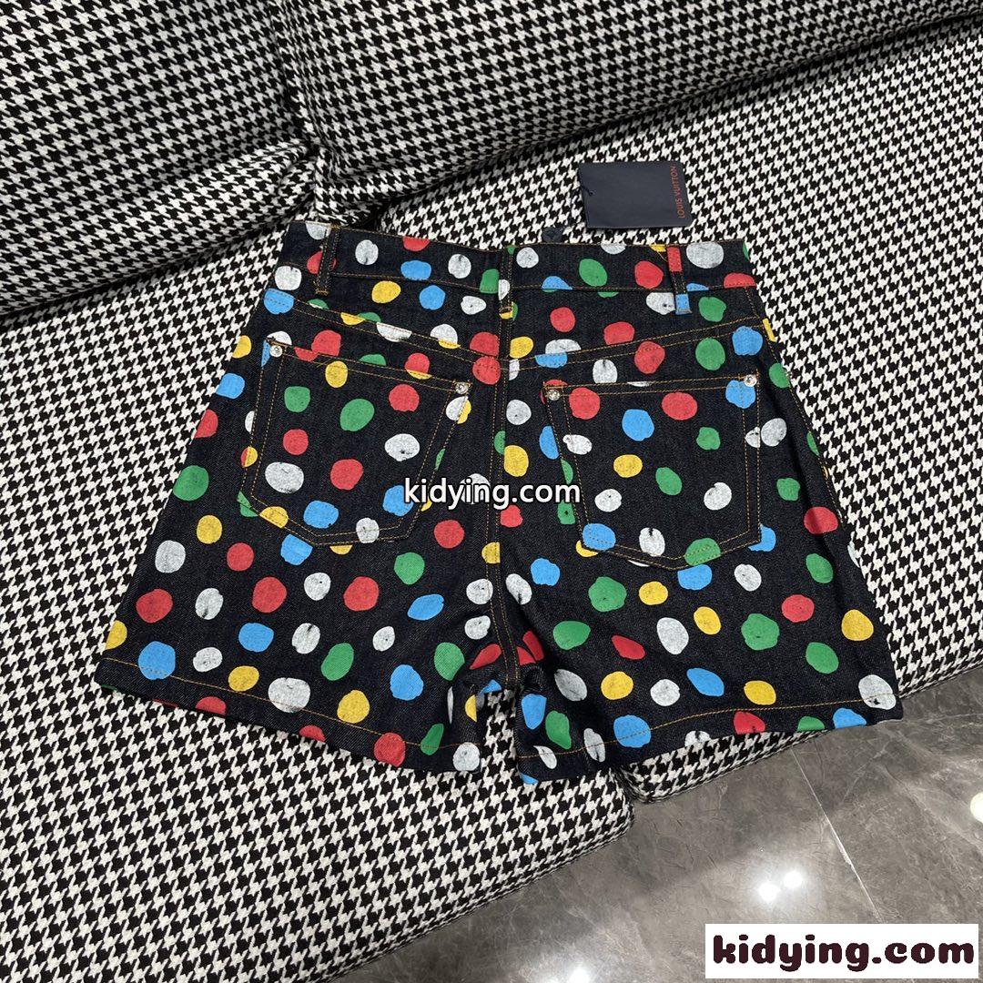 LV × YK ペインティッド ドット デニムショーツ ルイヴィトン ジーンズ コピー レディース-4