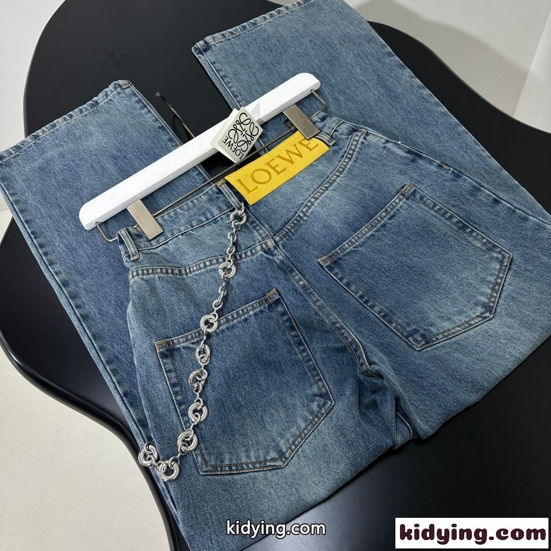 チェーン付き デニムパンツ ロエベ ジーンズ コピー レディース-4