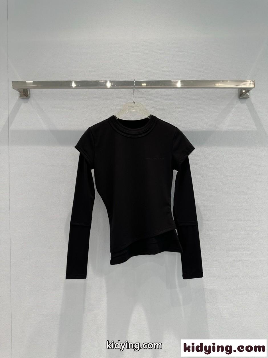アシンメトリー レイヤード風 長袖Tシャツ アレキサンダーワング Tシャツ コピー ブラック-1
