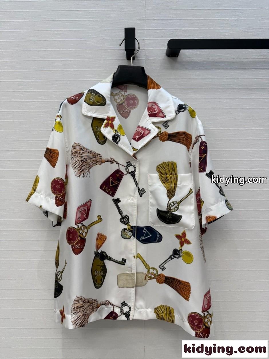 ゲットアウェイ プリント ショートスリーブシャツ ルイ・ヴィトン シャツ コピー シルク-0
