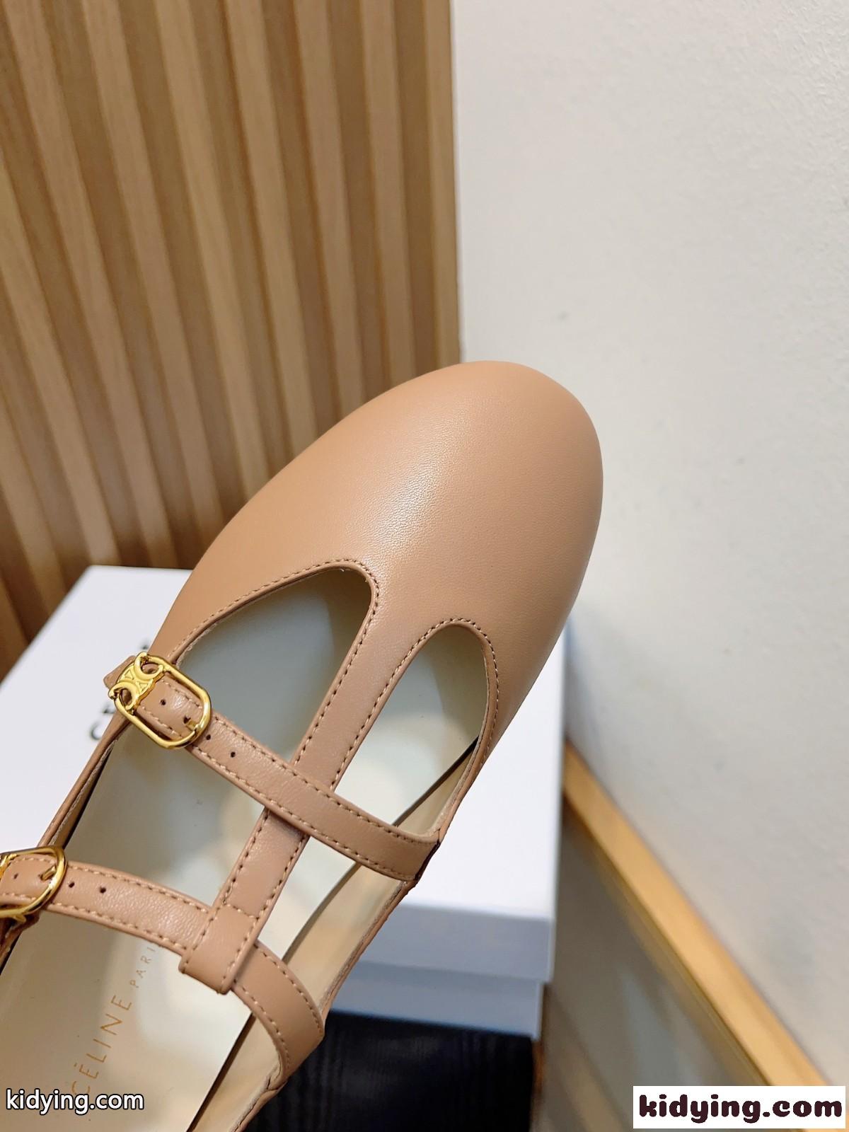 CELINE ダブルストラップ メリージェーン バレリーナ セリーヌ コピー ベージュ-4