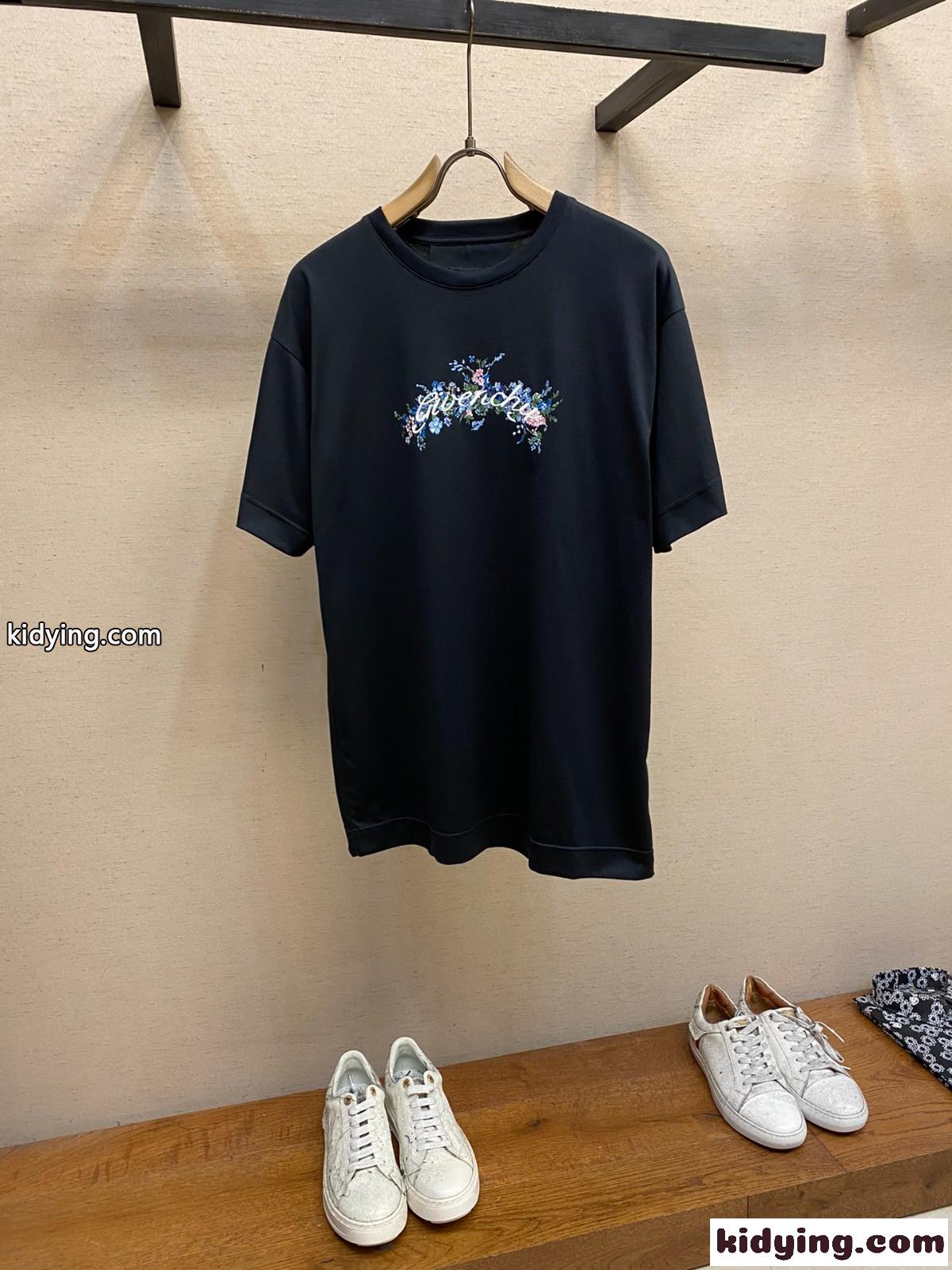 ブランドロゴ コットンフラワー 半袖Tシャツ ジバンシィ Tシャツ コピー ブラック-1