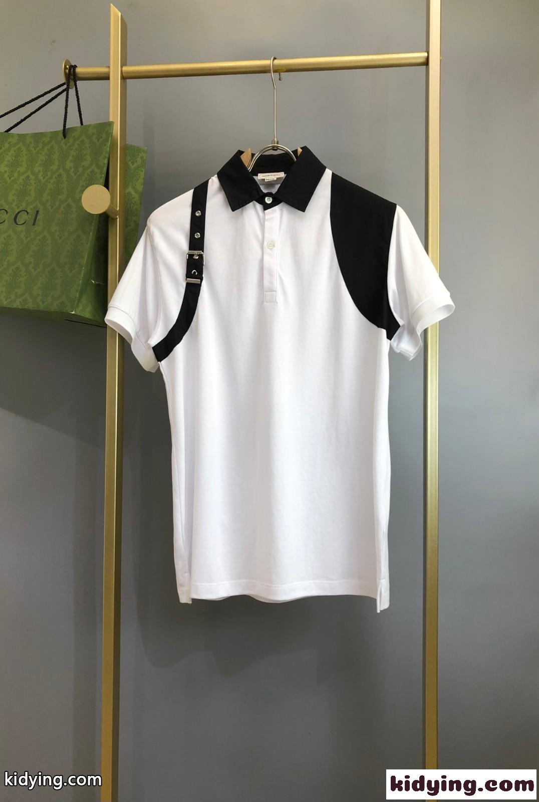 アレキサンダー・マックイーン Tシャツ コピー メンズ スタイリッシュ カジュアル Harness 半袖ポロシャツ-0