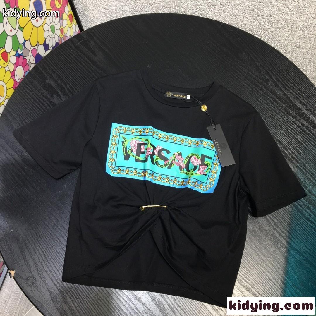 人気 ゆったり 着心地いい ラウンドネック ヴェルサーチ tシャツ レディースコピーロゴ プリント カジュアル おしゃれ-3