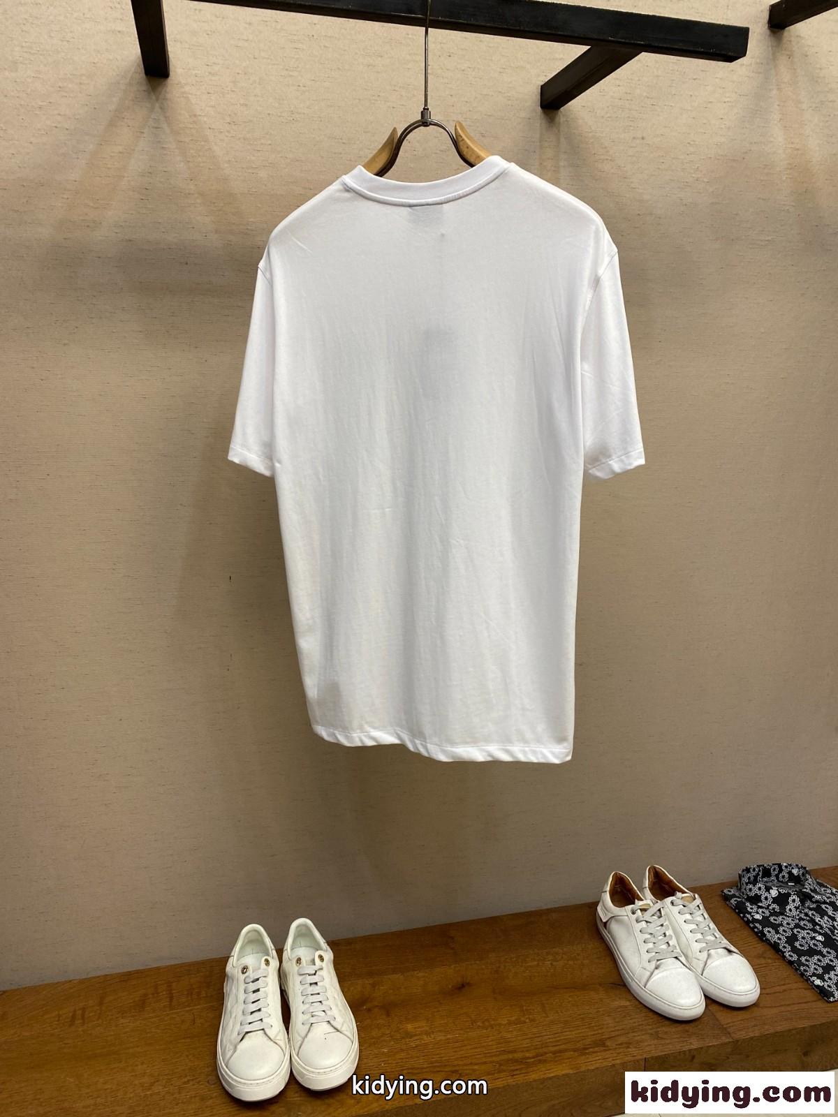 洗練された ロゴ刺繍 クルーネック アルマーニ Tシャツ 偽物 コットン ホワイト-1