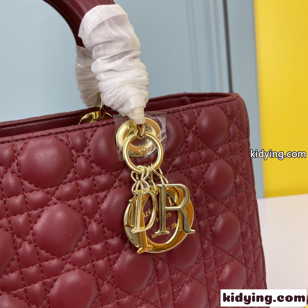 LADY DIOR クリスチャン・ディオール スーパーコピー ラムスキン ラージバッグ ワイン-2