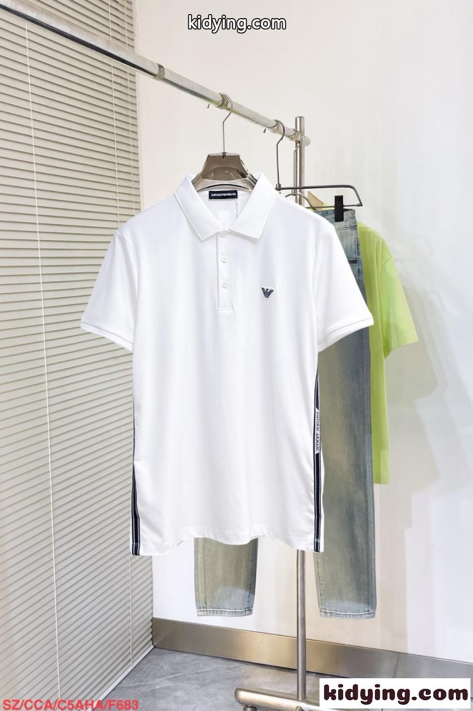 洗練された カジュアル ロゴ ポロシャツ アルマーニ Tシャツ 偽物 ホワイト-0