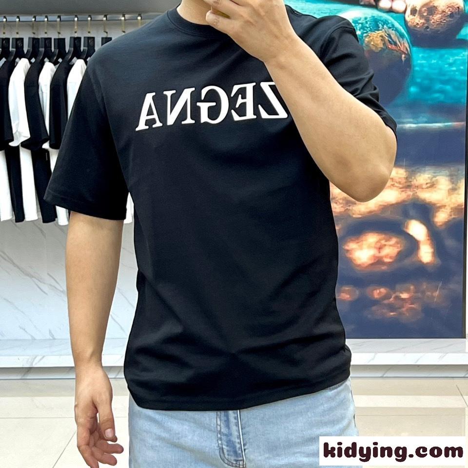 お洒落 ロゴプリント 半袖Tシャツ エルメネジルド・ゼニア Tシャツ 偽物 ブラック-1