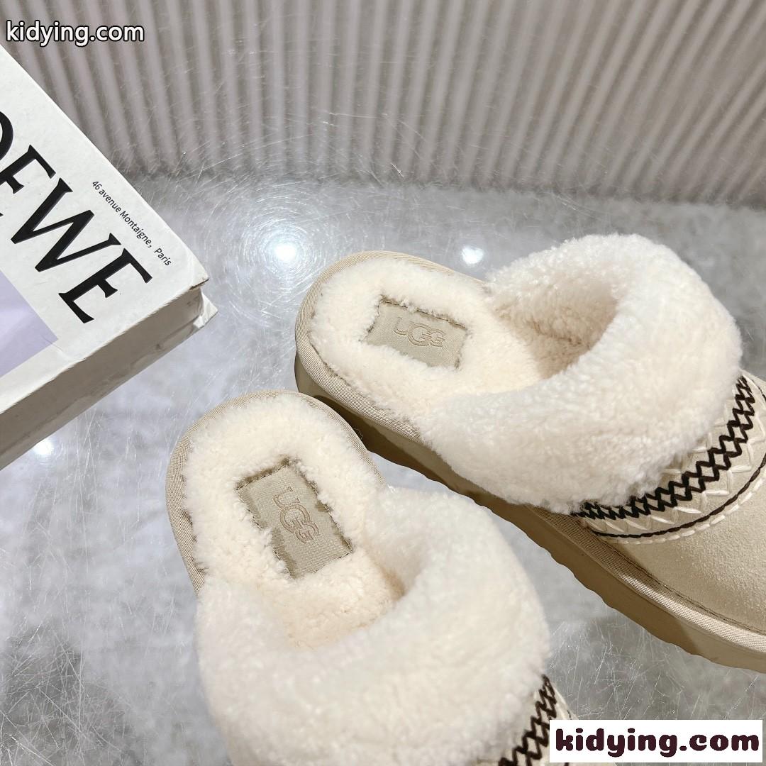 UGG スエード ムートン スリッパ アグ サンダル スーパーコピー 秋冬 カジュアル ベージュ-4