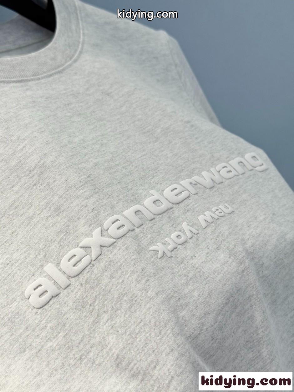 アレキサンダーワング Tシャツ 偽物 シンプル ロゴ入り 半袖Tシャツ コットン グレー-2