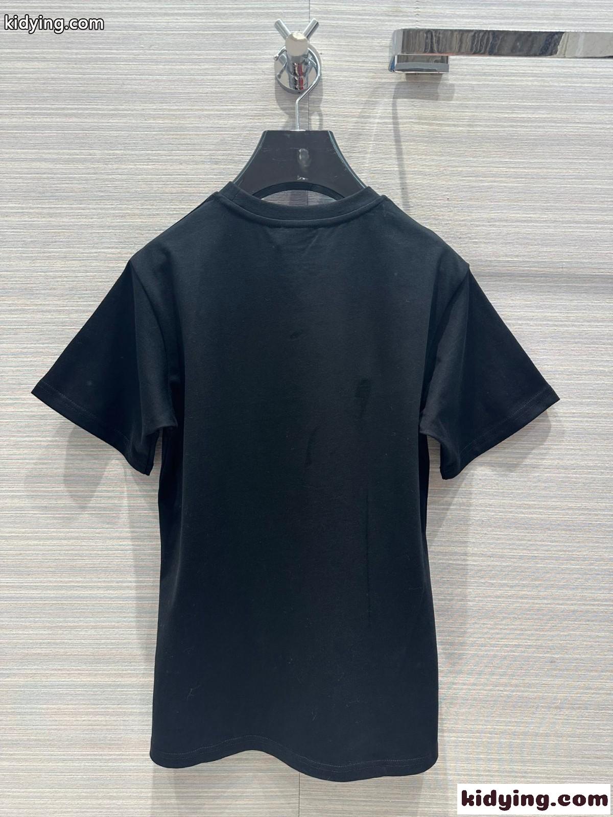 セリーヌ Tシャツ コピー シンプル プリント クルーネック 半袖 コットン ブラック-4