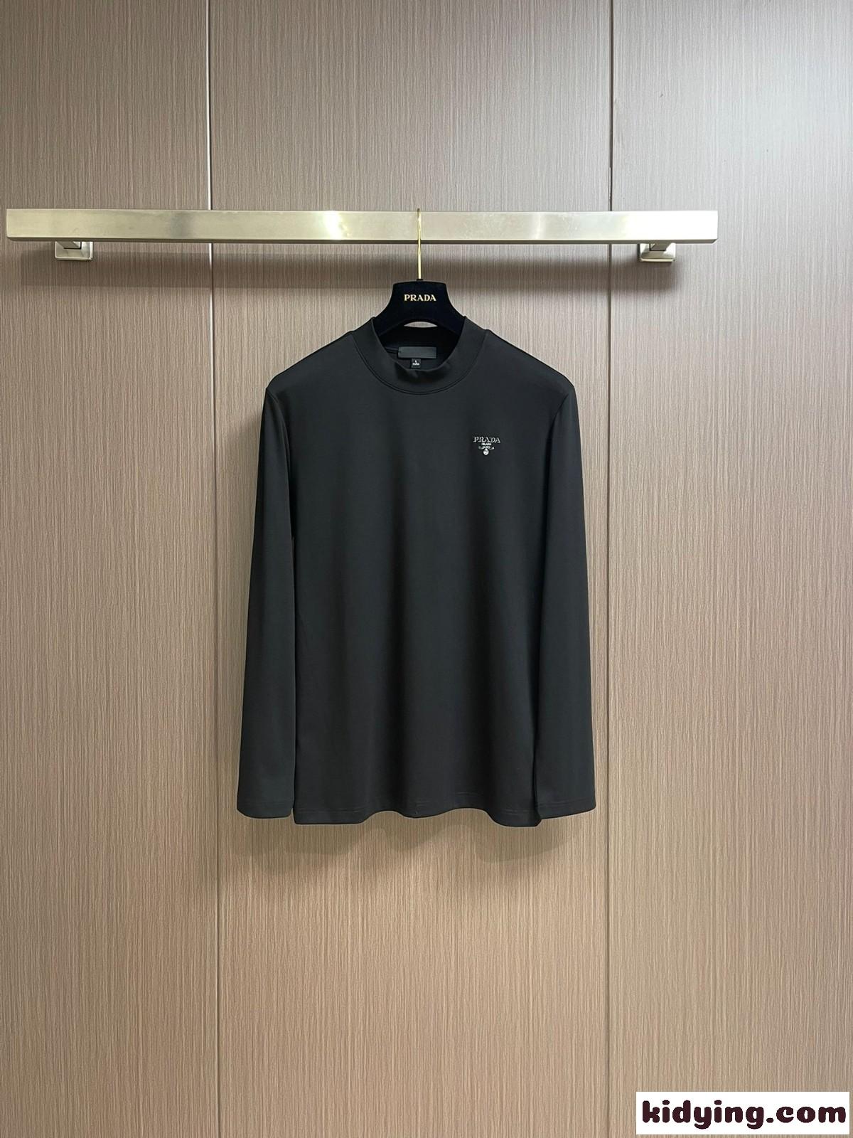 シンプル ロゴ入り プラダ Tシャツ コピー 長袖Tシャツ ブラック-0