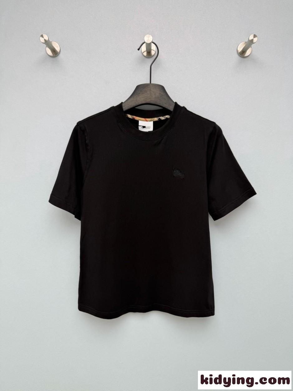 シンプル クルーネック 半袖Tシャツ バーバリー Tシャツ 偽物 コットン ブラック-0