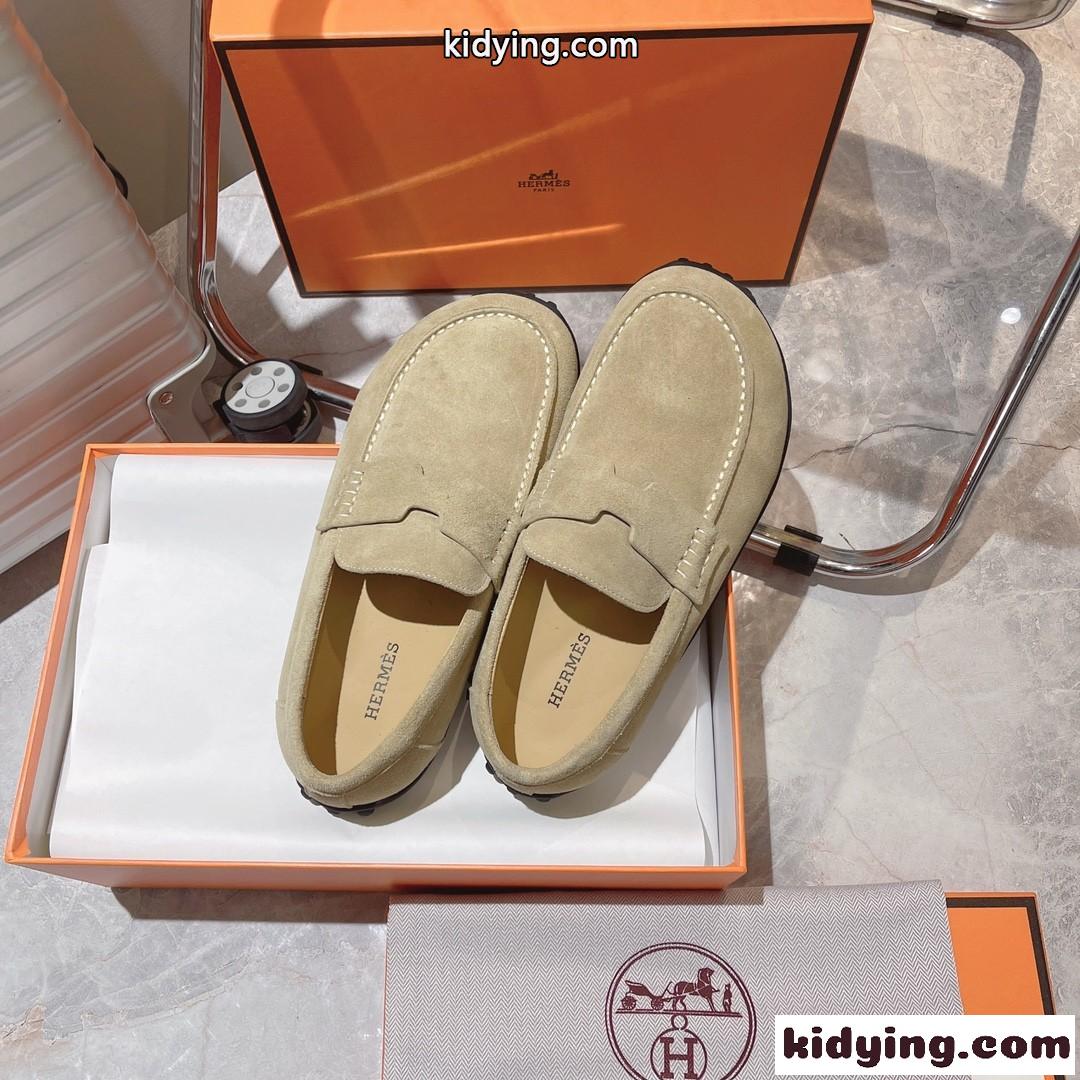 上品 スエード エルメス モカシン スーパーコピー レディース Lazyモカシン カーキ-3