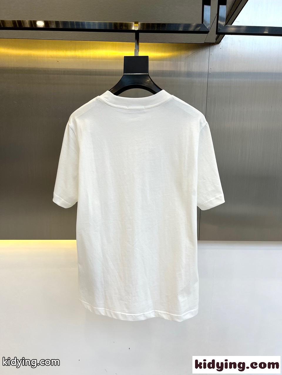 シンプル クルーネック コットン Tシャツ プラダ 半袖Tシャツ コピー ホワイト-4
