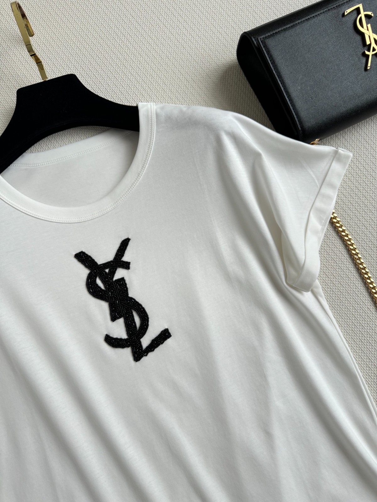 シンプル イヴ・サンローラン Tシャツ コピー カジュアル YSLロゴ 半袖Tシャツ ホワイト-3