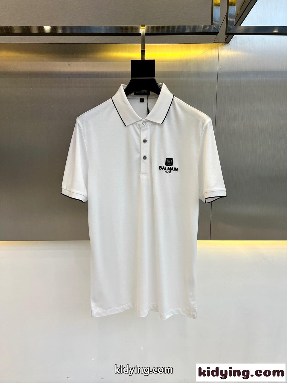 洗練された 定番 コットンピケ 半袖 ポロシャツ バルマン Tシャツ コピー ホワイト-0
